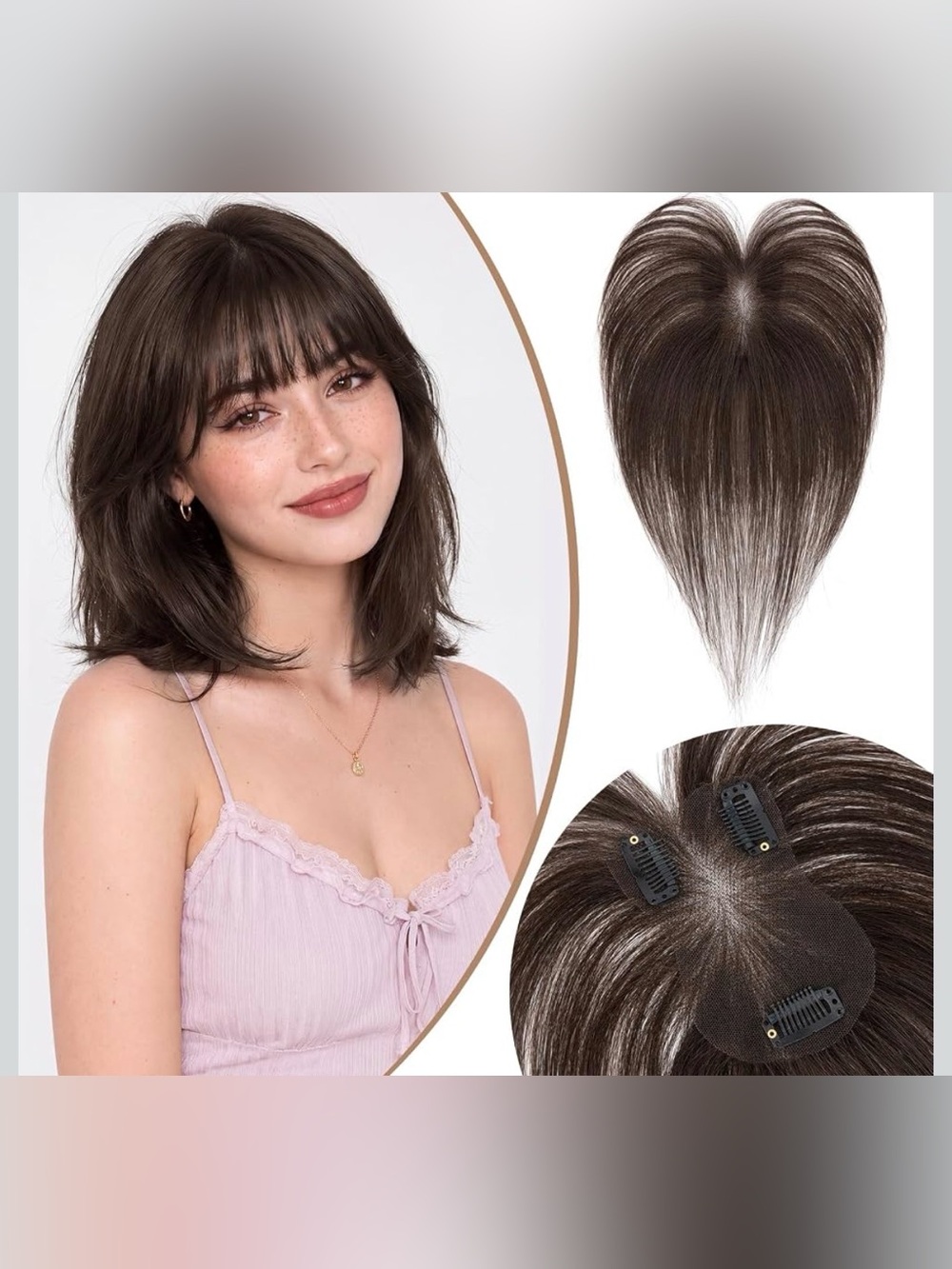 Real Human Hair Remy Hair Topper with 3D Wispy Air Bangs 7 * 11 Lace Base Ultra